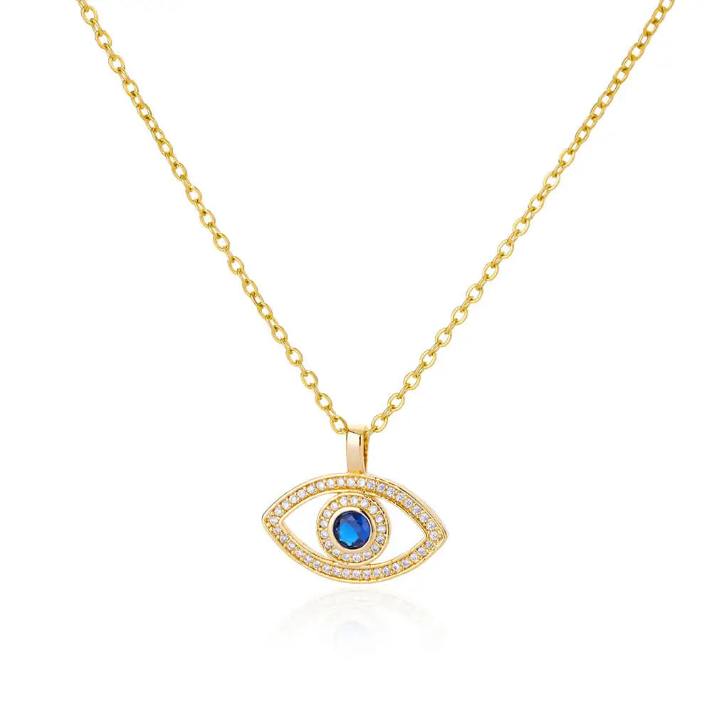 Collar con colgante de ojo malvado de circonita dorada para mujer
