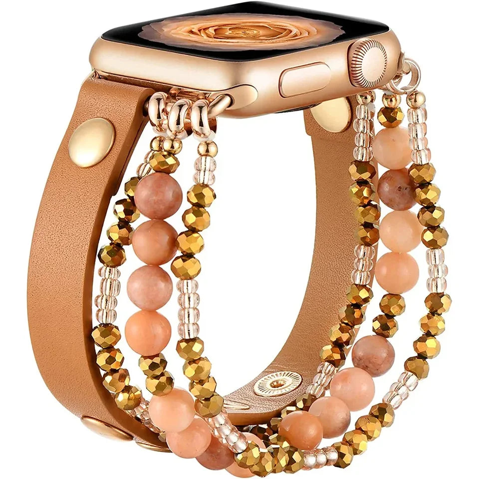 Pulsera elástica de cuero con cuentas para Apple Watch