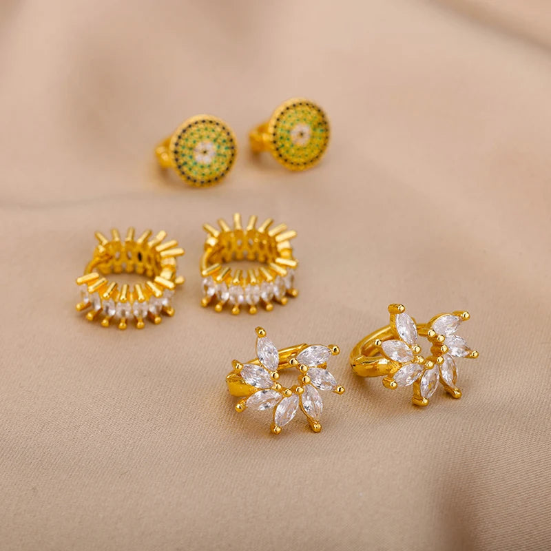 Pendientes colgantes con circonitas de color dorado para mujer