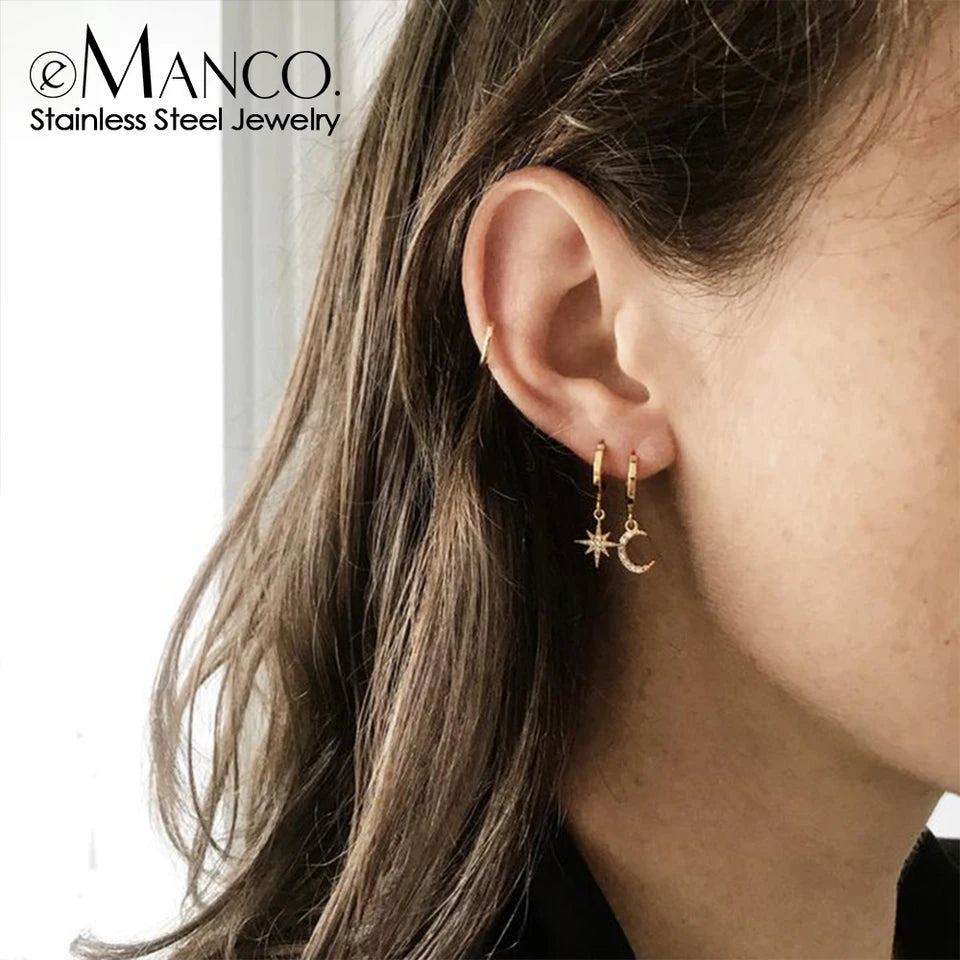 Pendientes de aro est&eacute;ticos de acero inoxidable para mujer