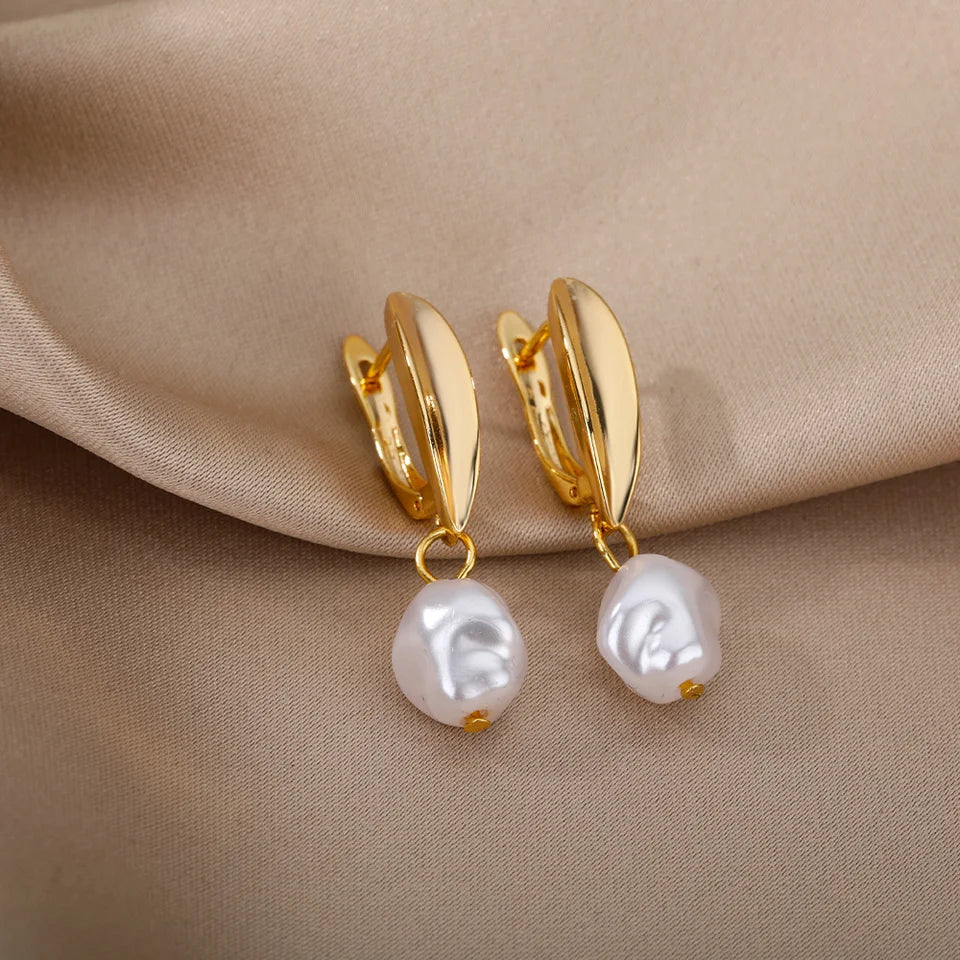 Pendientes de perlas irregulares para mujer, joyería de acero inoxidable