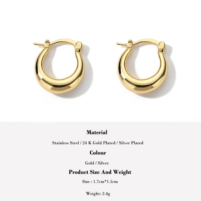 Pendientes minimalistas redondos de acero inoxidable para mujer
