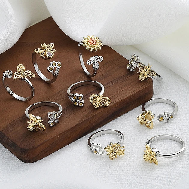 Anillo Fidget Spinner con forma de panal de abeja para aliviar la ansiedad
