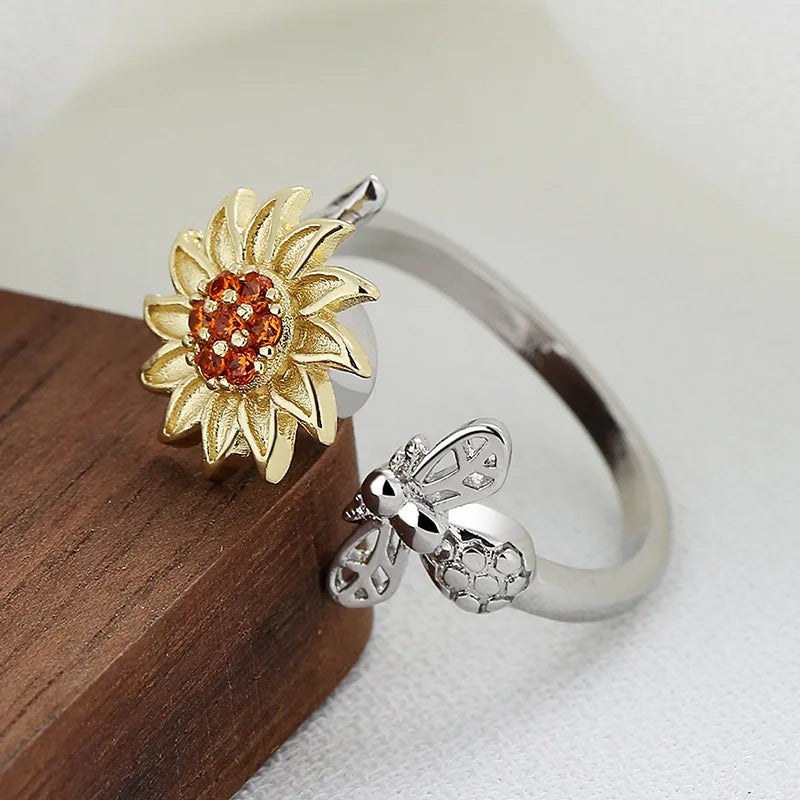 Anillo Fidget Spinner con forma de panal de abeja para aliviar la ansiedad