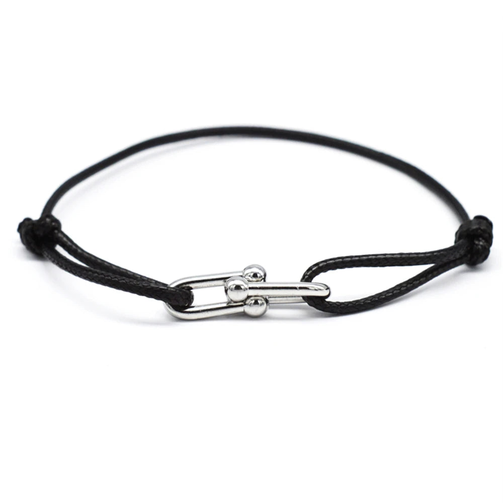 Pulsera de cuerda con hebilla de metal ajustable unisex de lujo
