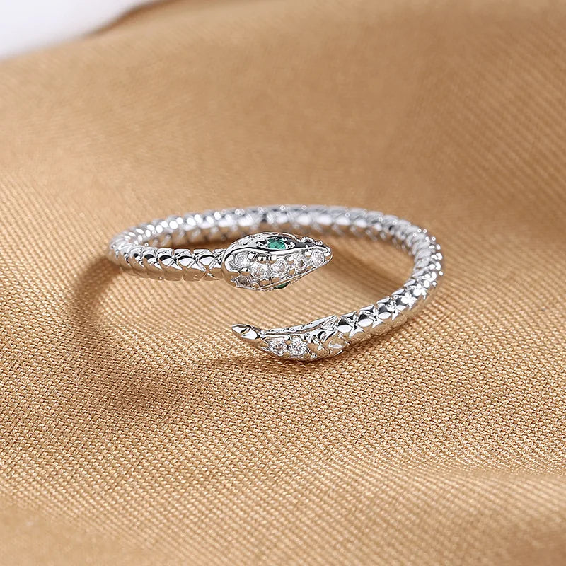 Anillo de serpiente abierto ajustable de plata 925