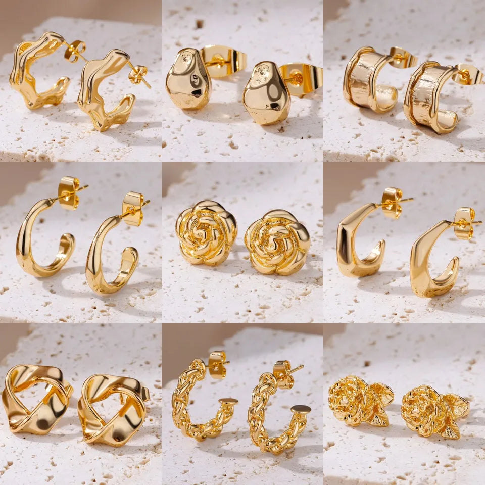 Pendientes de aro de acero inoxidable dorado de lujo para mujer