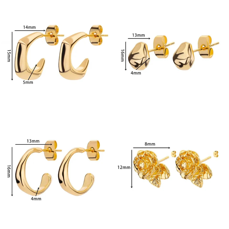 Pendientes de aro de acero inoxidable dorado de lujo para mujer