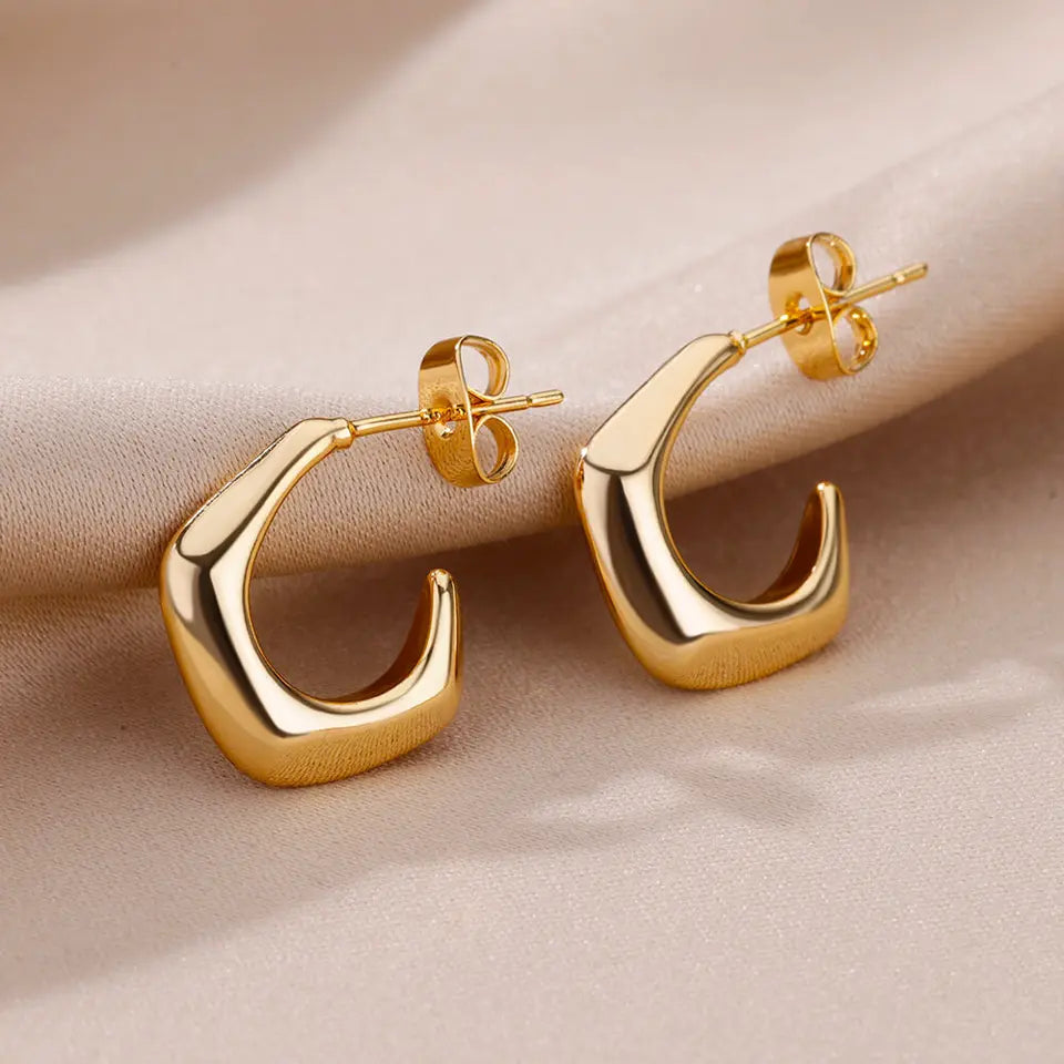 Pendientes de aro de acero inoxidable dorado de lujo para mujer