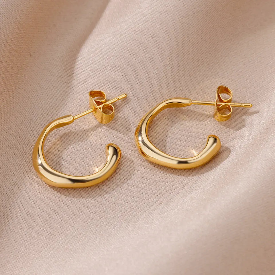 Pendientes de aro de acero inoxidable dorado de lujo para mujer