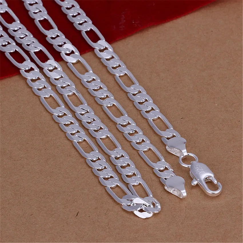 Collar de plata con cadena plana de 6 mm de alta calidad