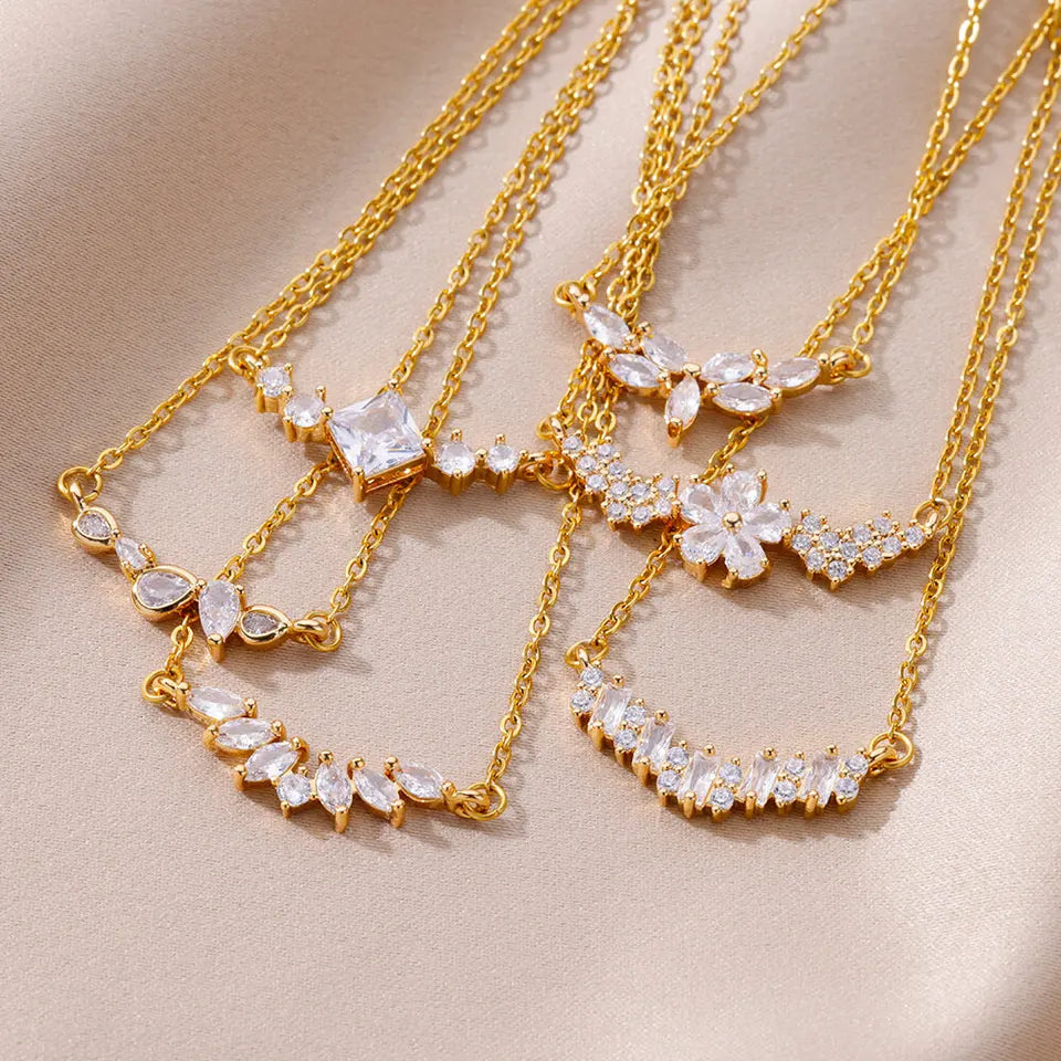 Collar de lujo con colgante de flor de circonia para mujer