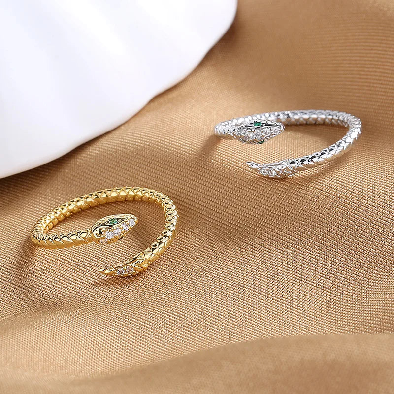Anillo de serpiente abierto ajustable de plata 925