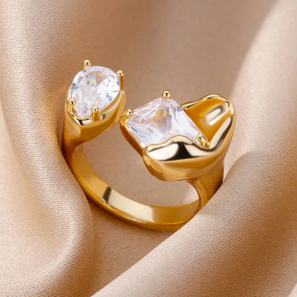 Anillos cuadrados de circonita de color dorado o plateado de lujo para mujer