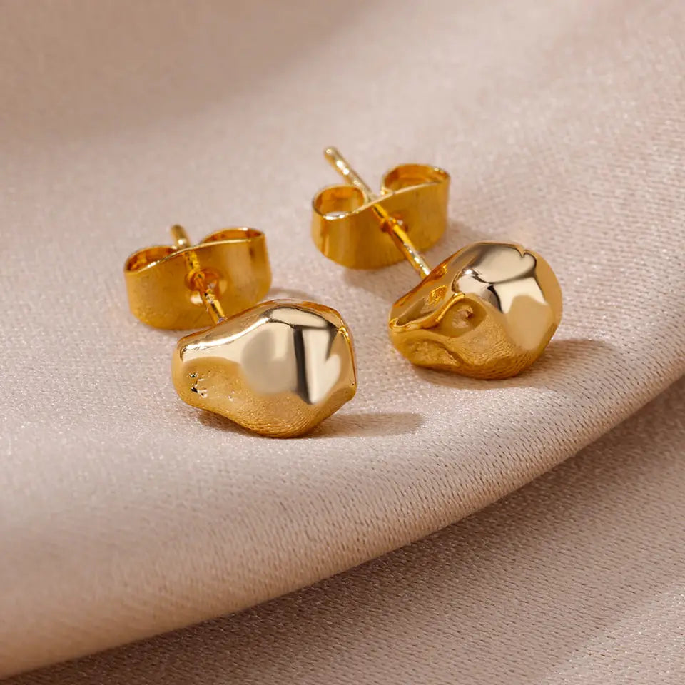 Pendientes de aro de acero inoxidable dorado de lujo para mujer