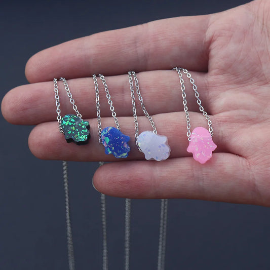 Collar de mano de Fátima con ópalo de acero inoxidable para todos