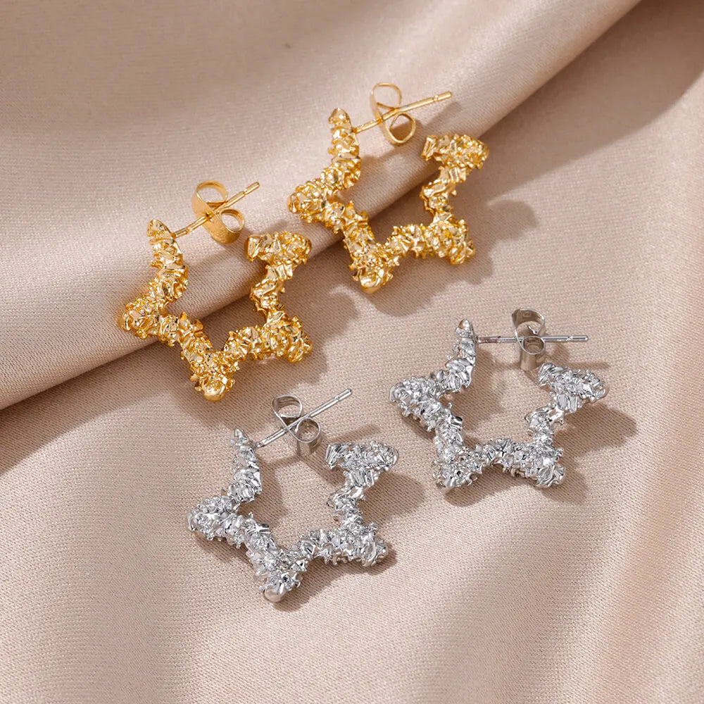Pendientes de aro con forma de corazón de acero inoxidable dorado de moda