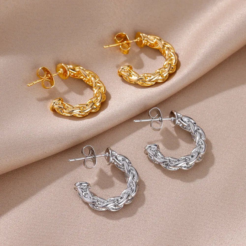 Pendientes de aro con forma de corazón de acero inoxidable dorado de moda
