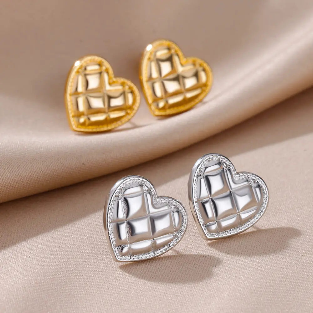 Pendientes de aro con forma de corazón de acero inoxidable dorado de moda