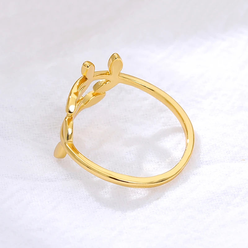 Anillos de hoja de acero inoxidable ajustables de color dorado y plateado