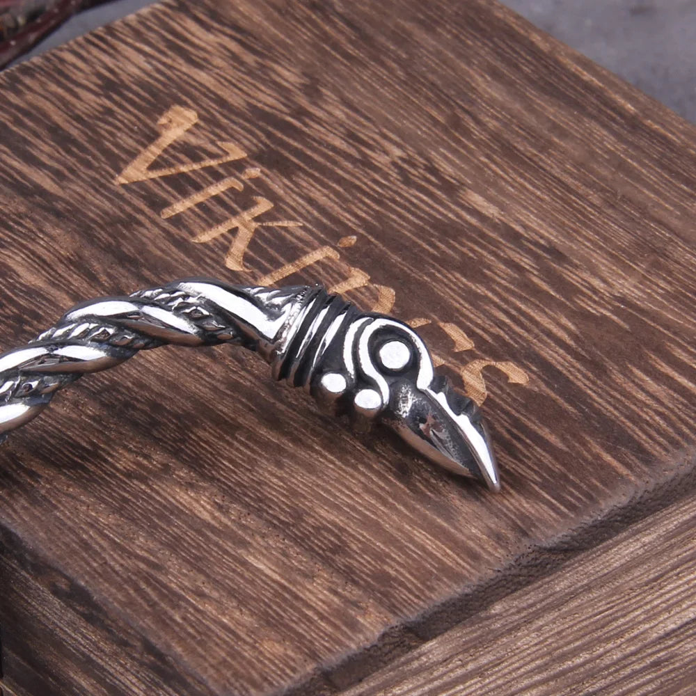 Pulsera ajustable de acero inoxidable con diseño de cuervo nordico vikingo