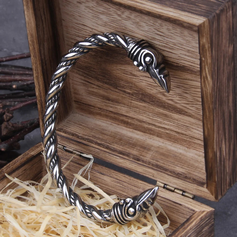 Pulsera ajustable de acero inoxidable con diseño de cuervo nordico vikingo