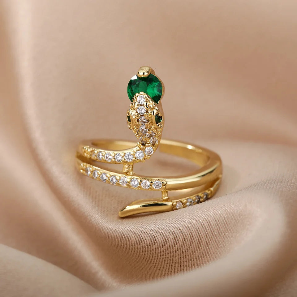Anillo chapado en oro con circonias de acero inoxidable de alta calidad ajustable unisex