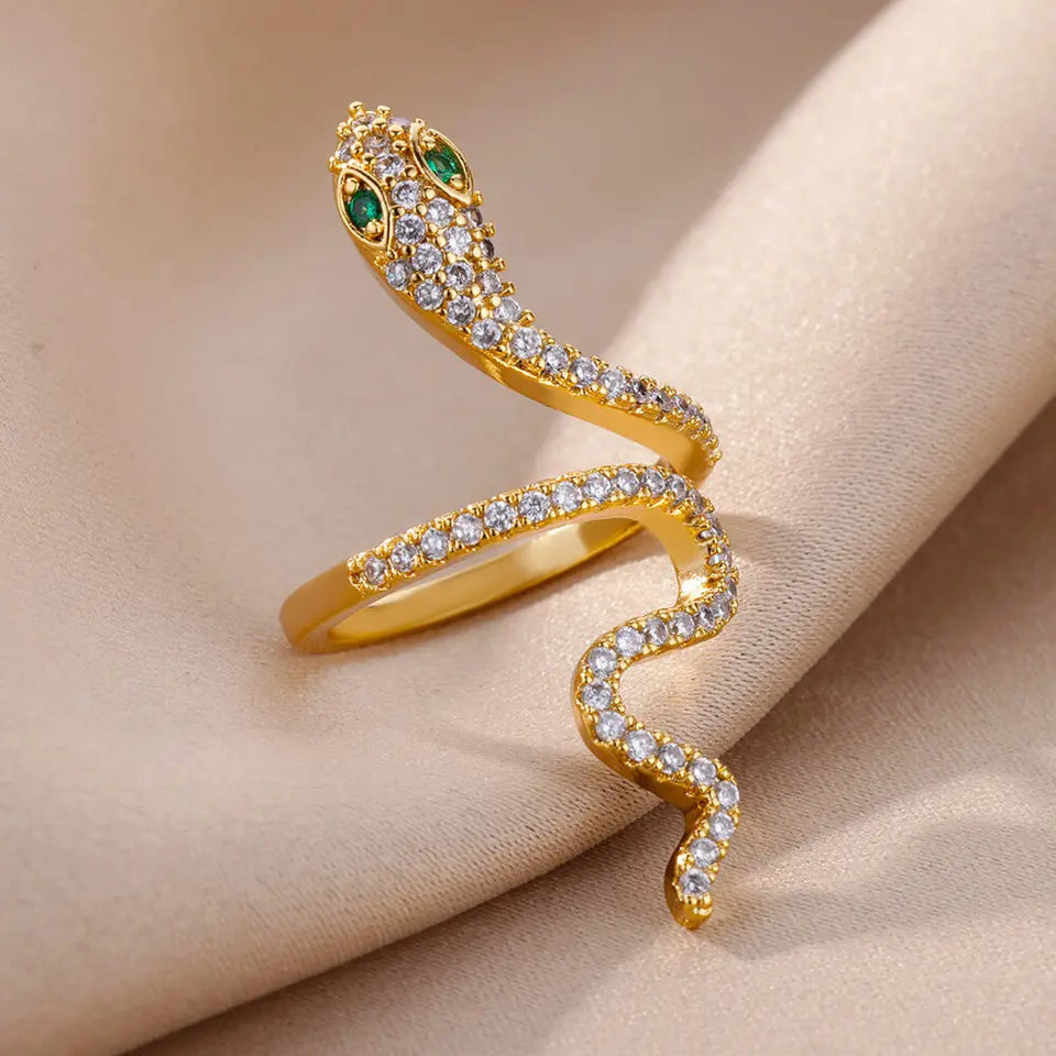 Anillo chapado en oro con circonias de acero inoxidable de alta calidad ajustable unisex