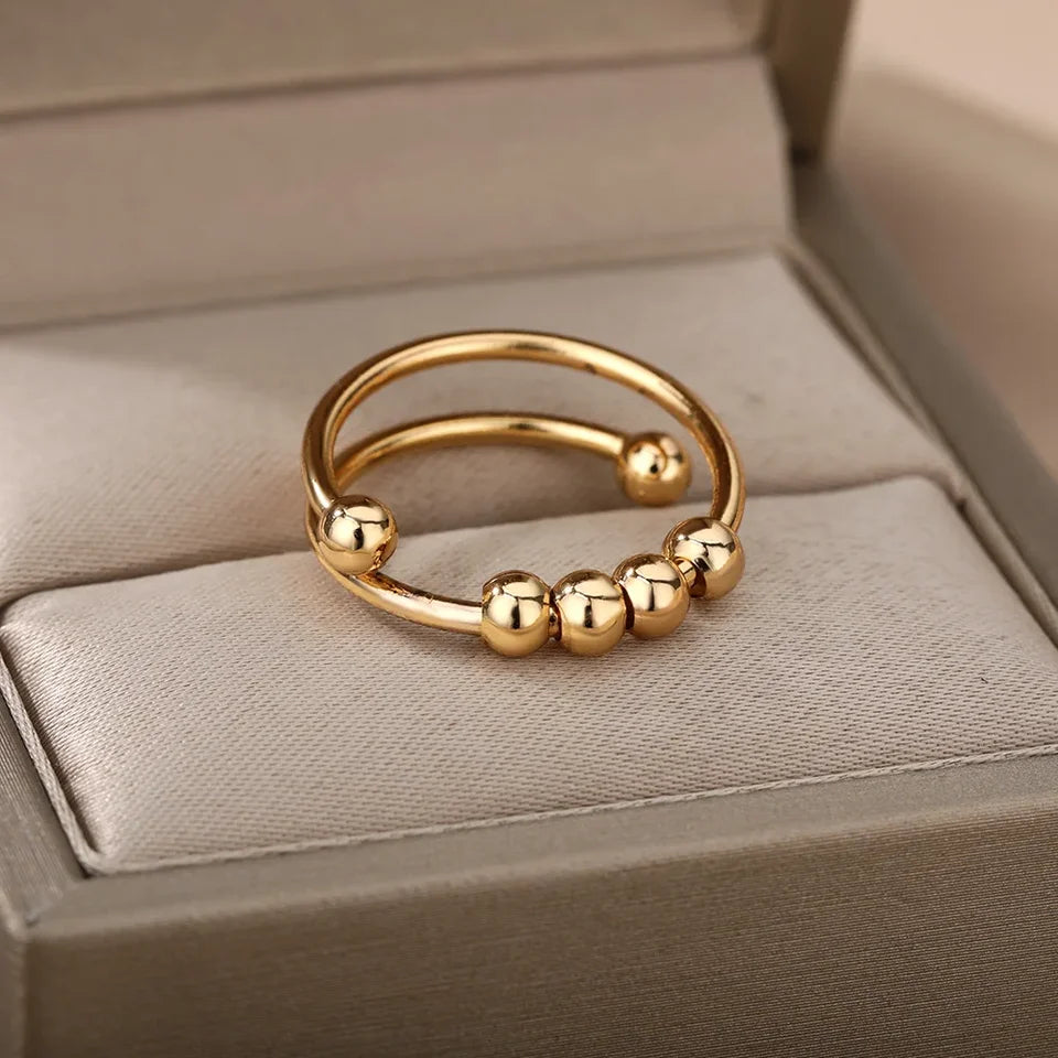Anillo chapado en oro con circonias de acero inoxidable de alta calidad ajustable unisex
