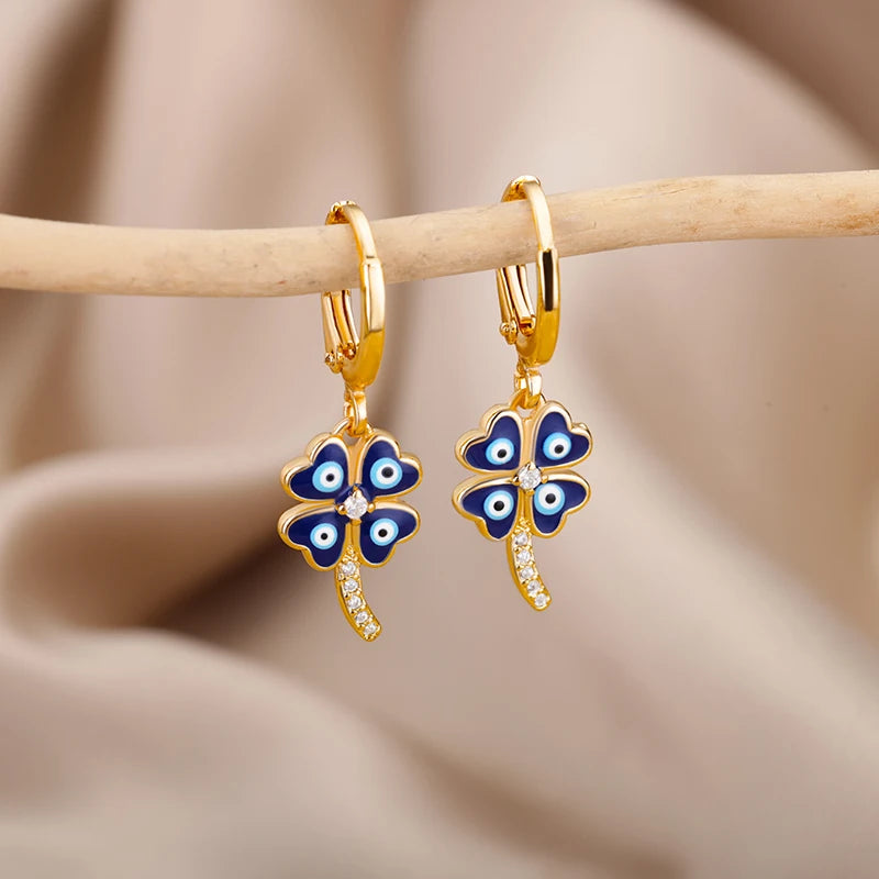 Pendientes de acero inoxidable con circonita y ojo para mujer