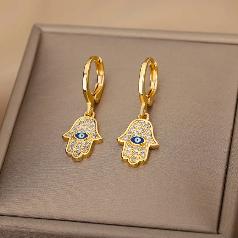 Pendientes de acero inoxidable con circonita y ojo para mujer