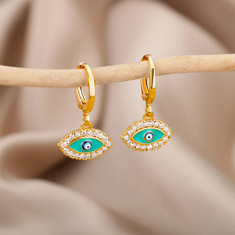 Pendientes de acero inoxidable con circonita y ojo para mujer
