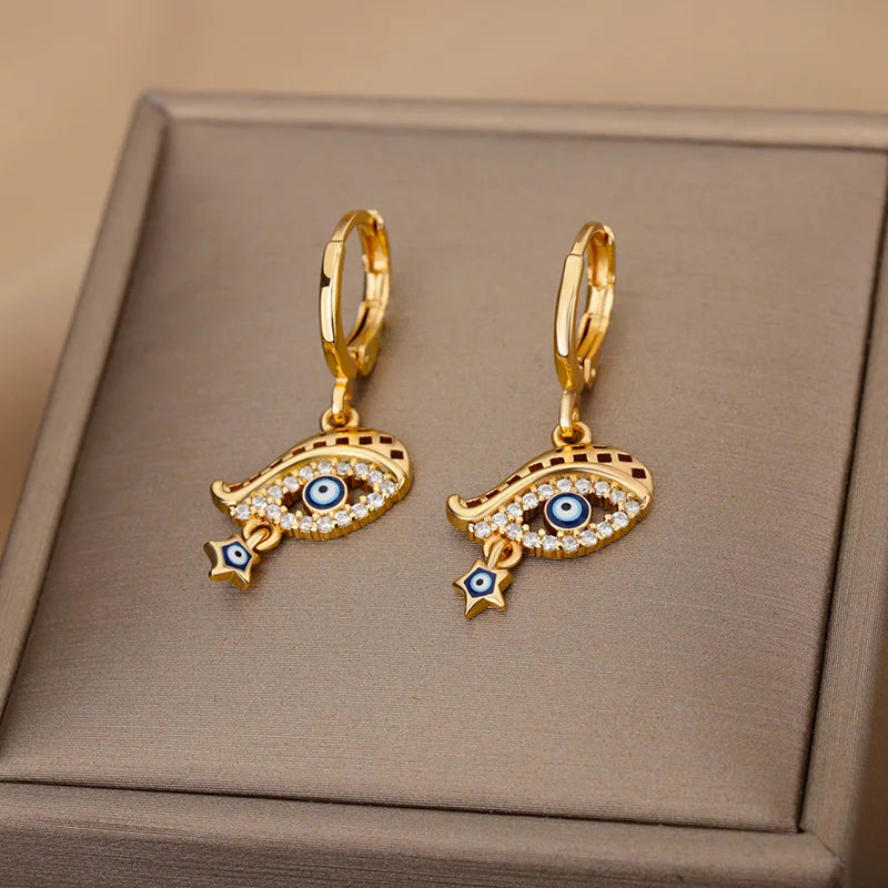 Pendientes de acero inoxidable con circonita y ojo para mujer