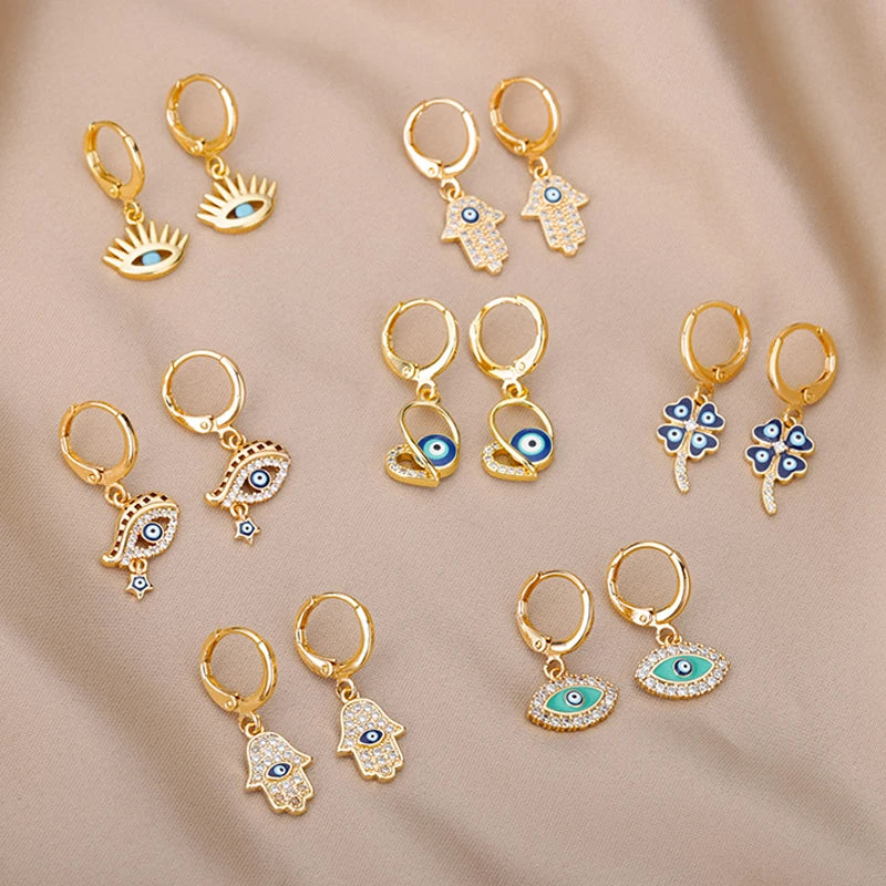 Pendientes de acero inoxidable con circonita y ojo para mujer
