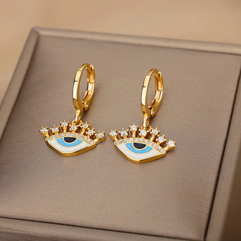 Pendientes de acero inoxidable con circonita y ojo para mujer
